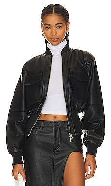 GRLFRND The Cropped Leather Bomber in Black from Revolve.com | Revolve Clothing (Global)