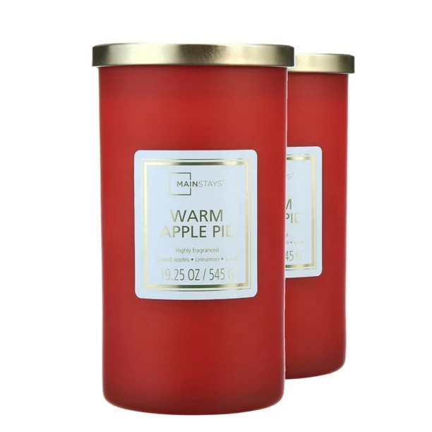 Mainstays Warm Apple Pie Scented Single-Wick Frosted Jar Candle, 19.25 oz., 2-Pack | Walmart (US)