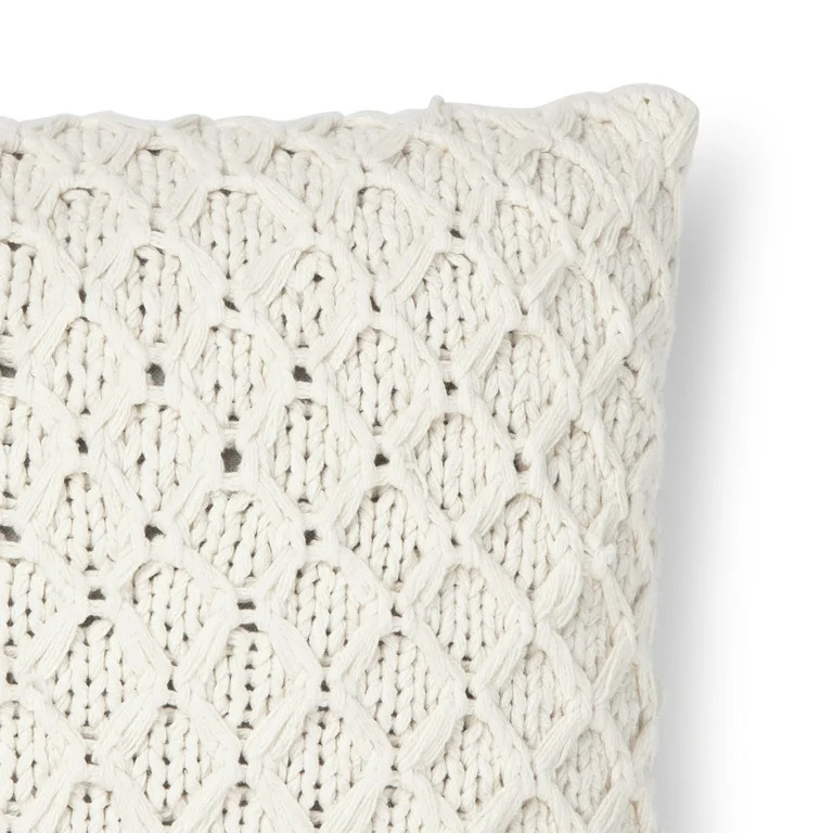 Better Homes & Gardens Sweater Knit Decorative Square Throw Pillow, 18" x 18", Ivory, Single Pill... | Walmart (US)