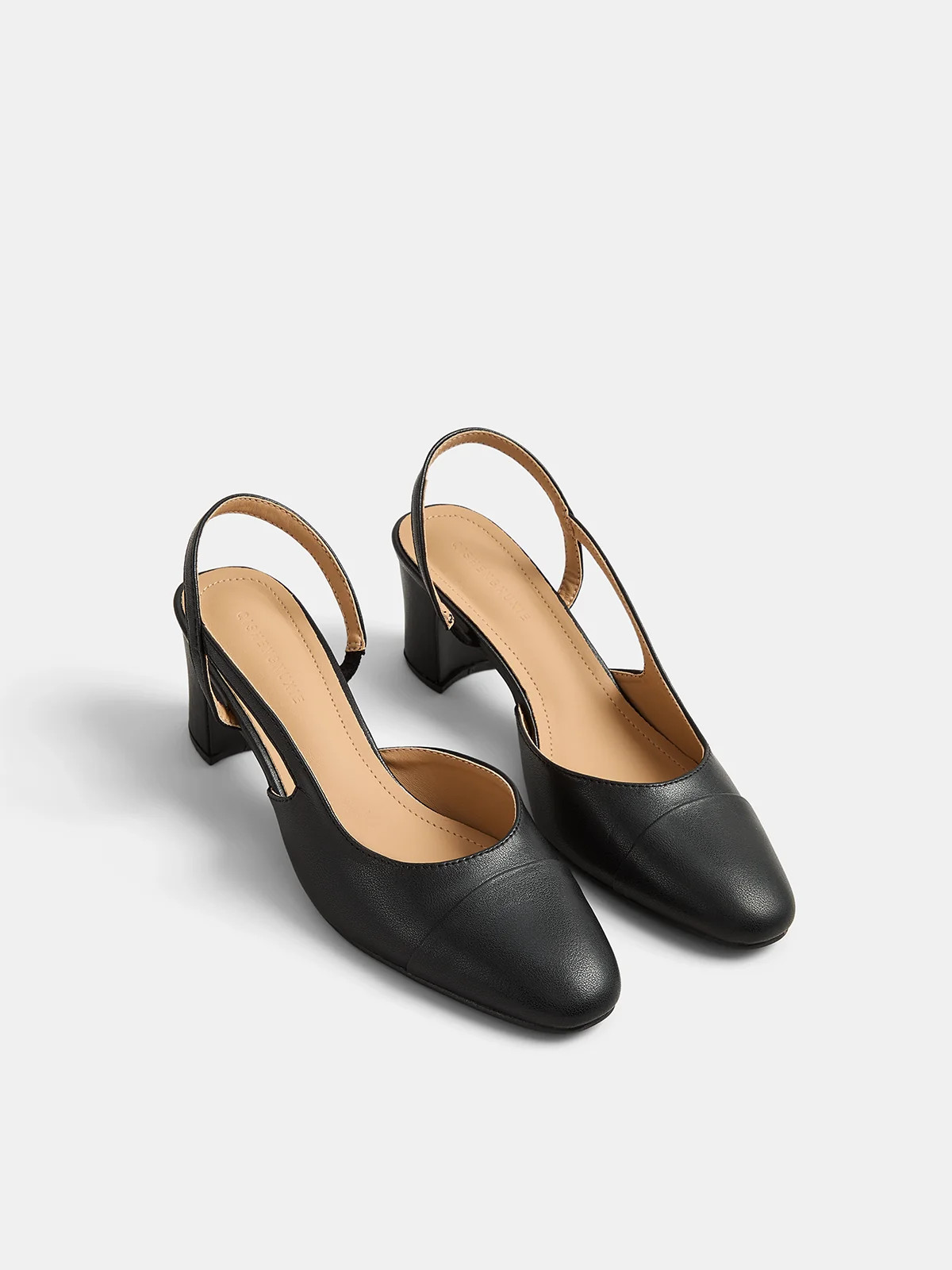 Cap Toe Slingback Block Heel Pumps | Commense