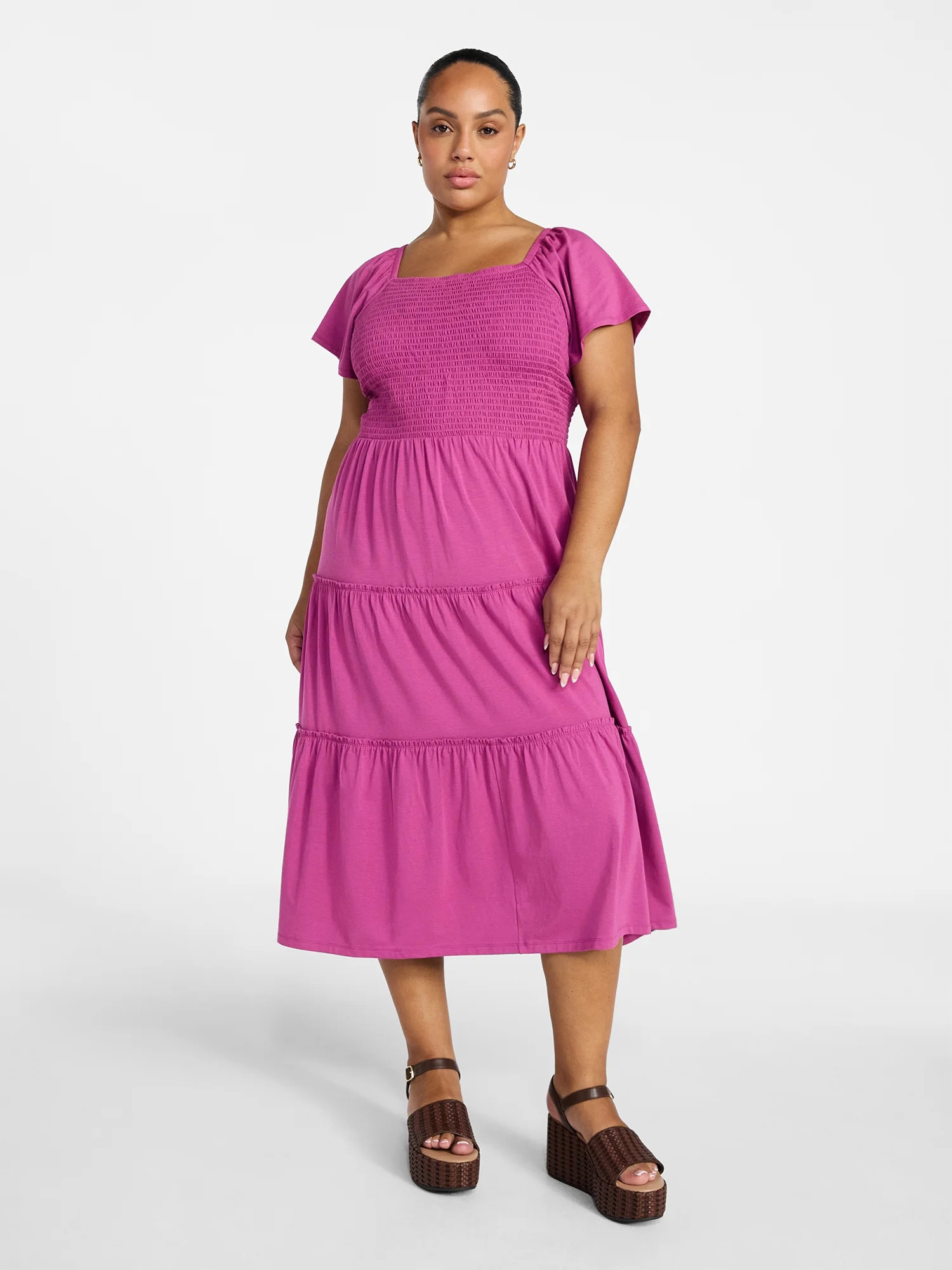 Terra & Sky Women's Plus Size Square Neck Smocked Dress, Sizes 0X-4X | Walmart (US)