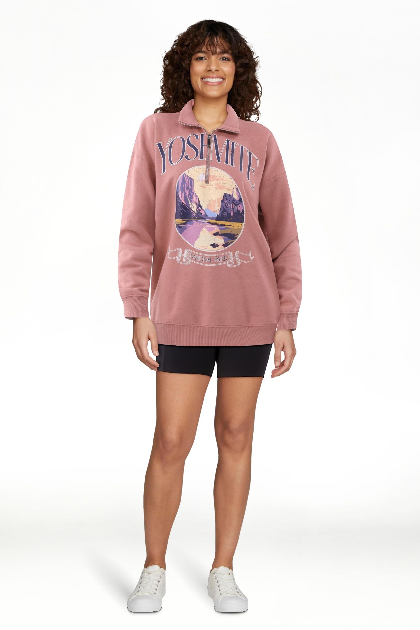 No Boundaries Quarter Zip Graphic Sweatshirt, Women’s and Women’s Plus | Walmart (US)