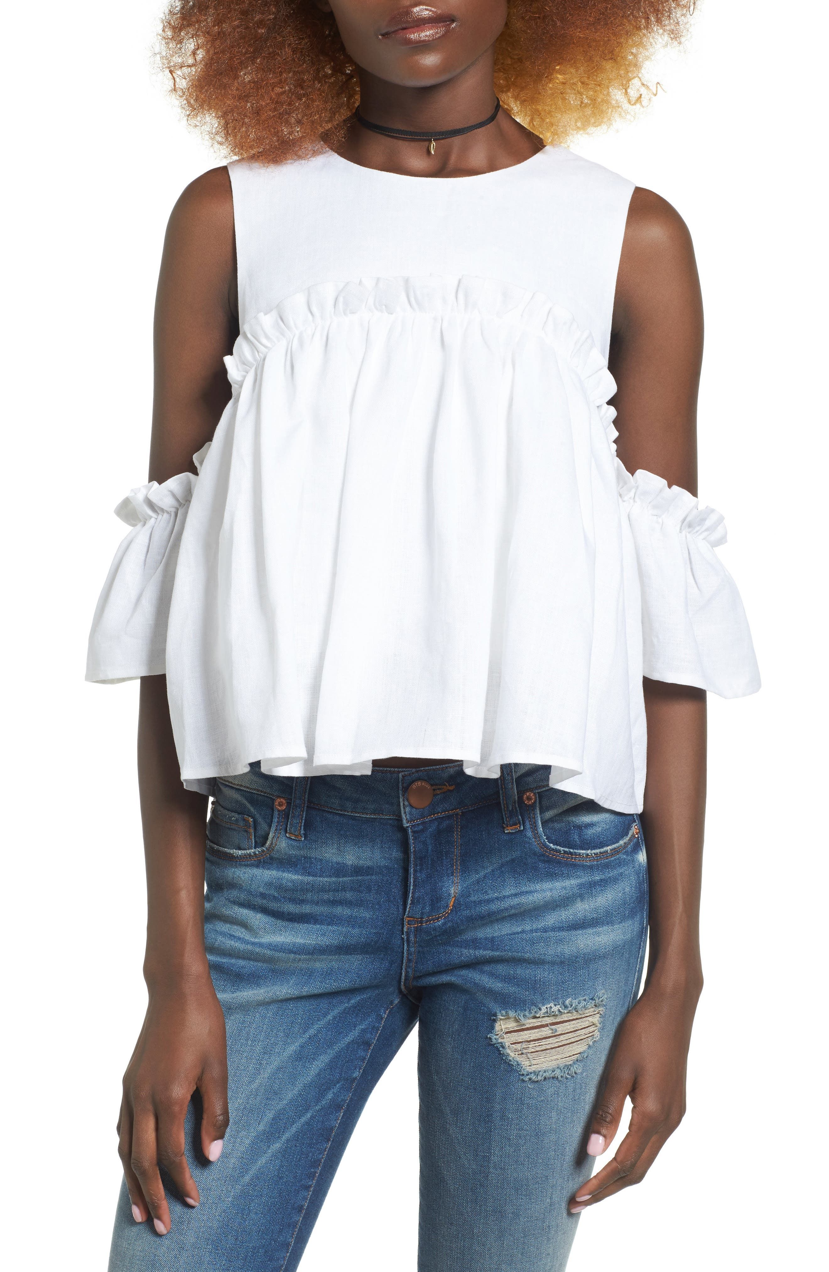 Linen Cold Shoulder Top | Nordstrom