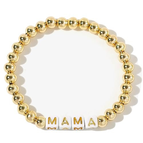 BXDA Mothers Day Bracelets for Mom Women, Handmade Boho Gold Ball Beads Initial Letter Alphabet Stretch Bracelet Mother’s Day Accessories Outfit Jewelry Gift. | Amazon (US)