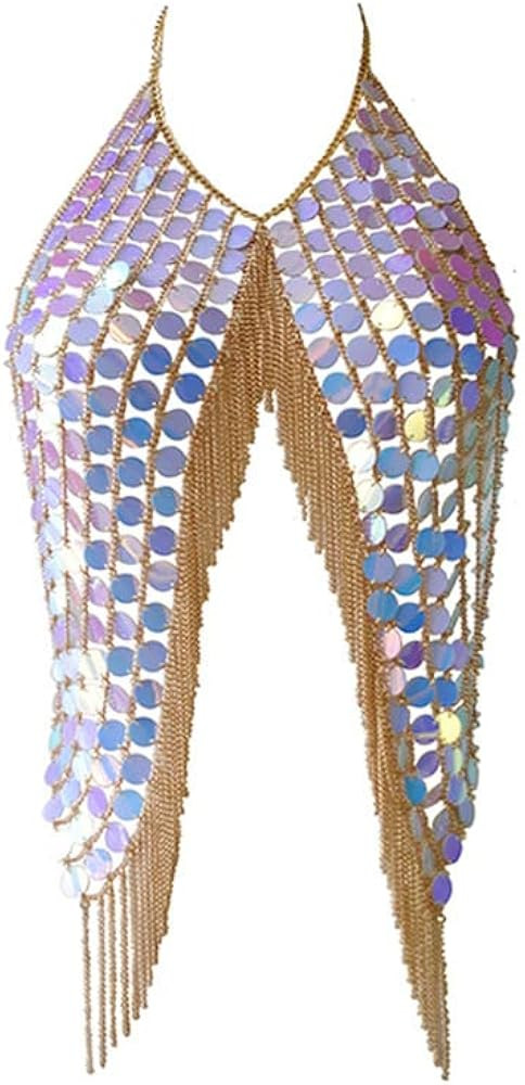 Boho Body Chain Gold Sequins Waist Chains Sexy Tassel Bar Chain Rave Nightclub Party Body Accesso... | Amazon (US)
