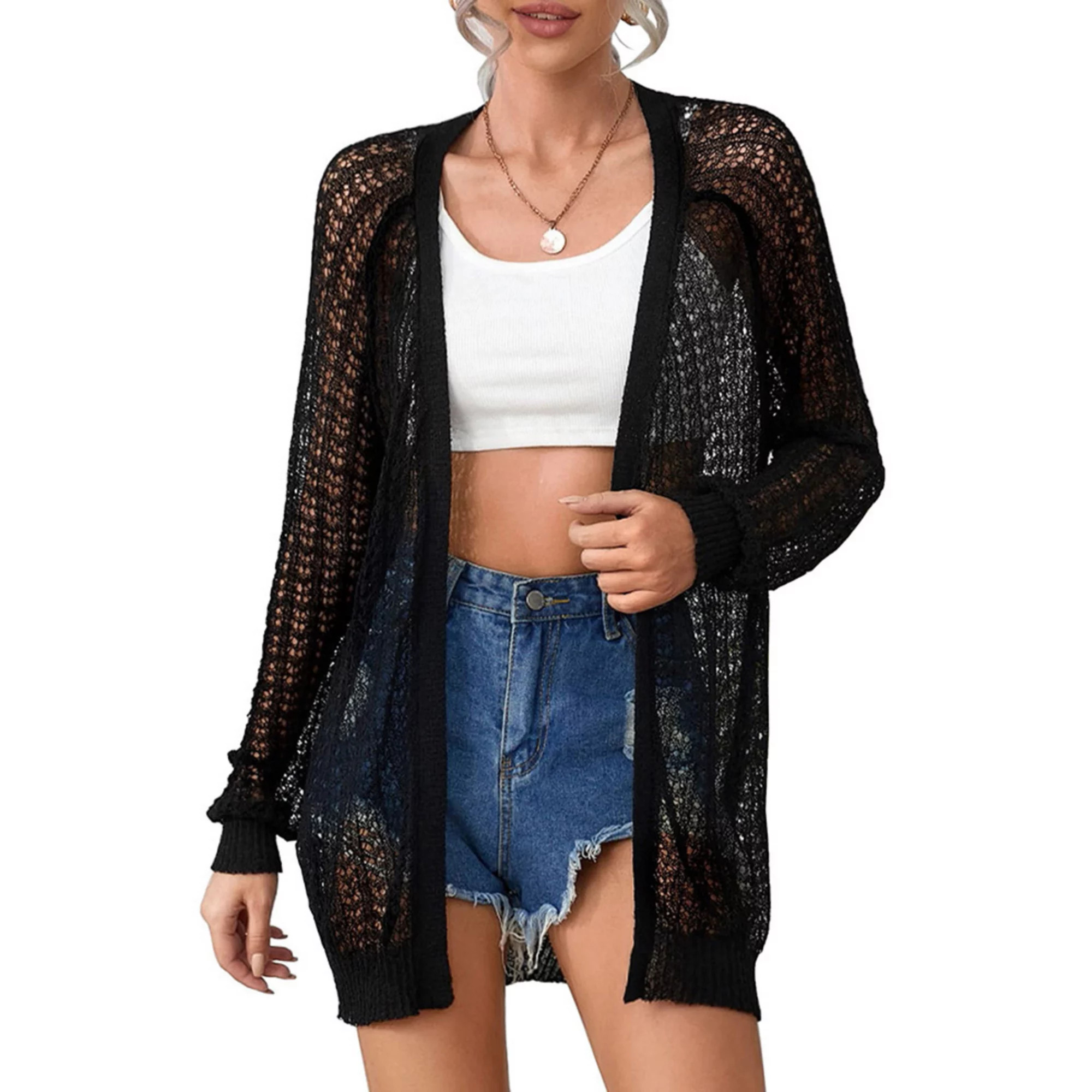 Women Crochet Lightweight Cardigan Cover Up Open Front Long Sleeve Summer Cardigans | Kohl's