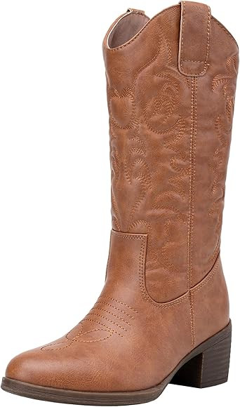 Vepose Women's Cowboy Boots Western Cowgirl Round Toe Mid Calf Boots for Women | Amazon (US)