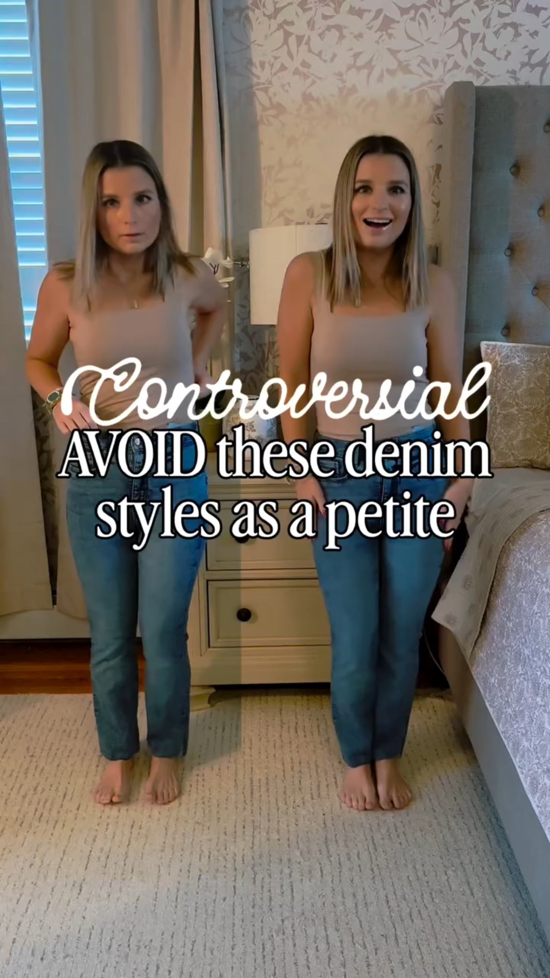 AVOID these denim jean styles as a petite:

❌ 1. Ultra-Long, Slouchy Wide-Leg Jeans
Extra-wide legs that pool at your feet can overwhelm a small frame and make your legs look shorter.
Why: They visually cut you off at the ankle and drown your silhouette.
Better alternative: Cropped wide-leg (hits above the ankle) or straight-leg with heels.

❌ 2. Super Low-Rise Jeans
Low-rise styles sit very low on the hips and can shorten the look of your legs.
Why: This trend visually lowers your waistline — not ideal if you want the illusion of height.
Better alternative: Mid- or high-rise jeans elongate the leg line. 

❌3. Baggy, Boyfriend Jeans Without Taper
Oversized boyfriend jeans with no taper/compression can swamp a petite figure.
Why: Excess fabric makes you look smaller and wider, losing vertical lines.
Better alternative: Slim boyfriend styles or cuffed skinny jeans.

❌ 4. Heavy Distressing All Over
Jeans with large rips and shredded details from thigh to ankle can fragment your legs.
Why: Big distressed patches break up your line, making legs appear shorter.
Better alternative: Clean denim or subtle distressing at the knees only. 

❌ 5. Extra-Long Flare or Bell-Bottoms Without Heels
Mega flares that drag on the ground can swallow you whole.
Why: The abrupt width change near the ankles visually shortens the length of your legs.
Better alternative: Slight or tailored flares that hit just above the floor with heels.

❌ 6. Jeans With Heavy, Dark Side Panels or Contrasting Inserts
Two-tone color blocking down the side can make legs look chunkier and shorter.
Why: Bold contrast interrupts the vertical silhouette.
Better alternative: Single-color or subtle vertical seams that elongate.

Comment JEANS for an outfit 🔗 (including these amazing petite jeans!!) 👖 

#petitejeans #petitestyle #petitetips #style #petitedenim petite pants whattowear ootd petite outfitinspo