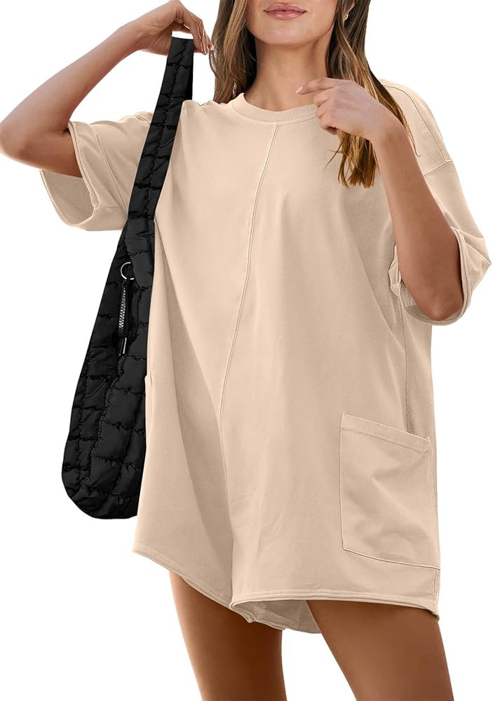 ANRABESS Women Summer Oversized T-Shirt Tee Rompers Casual Short Sleeve Overall Athletic Workout ... | Amazon (US)