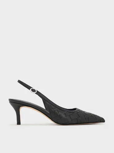 Black Ivette Woven Pointed-Toe Slingback Pumps | CHARLES & KEITH | Charles & Keith US
