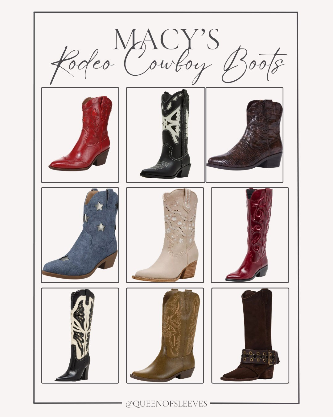 If you’re planning your rodeo outfits, a great pair of cowboy boots is a must. 🤠 I rounded up some stylish options from Macy’s that work perfectly for rodeo season, country concerts, and western-inspired outfits. From classic brown and tan to bold red and statement styles, these boots are the perfect finishing touch for any cowgirl look.Macy's cowboy boots / rodeo cowboy boots women / western boots women / cowgirl boots outfit / rodeo outfit boots / country concert boots women / western style boots / classic cowboy boots women / red cowboy boots outfit / brown cowboy boots women / tall western boots women / stylish cowgirl boots / rodeo fashion women / western fashion boots / houston rodeo outfit ideas / cowgirl style boots / country western boots women

#LTKFestival #LTKSeasonal #LTKMidsize