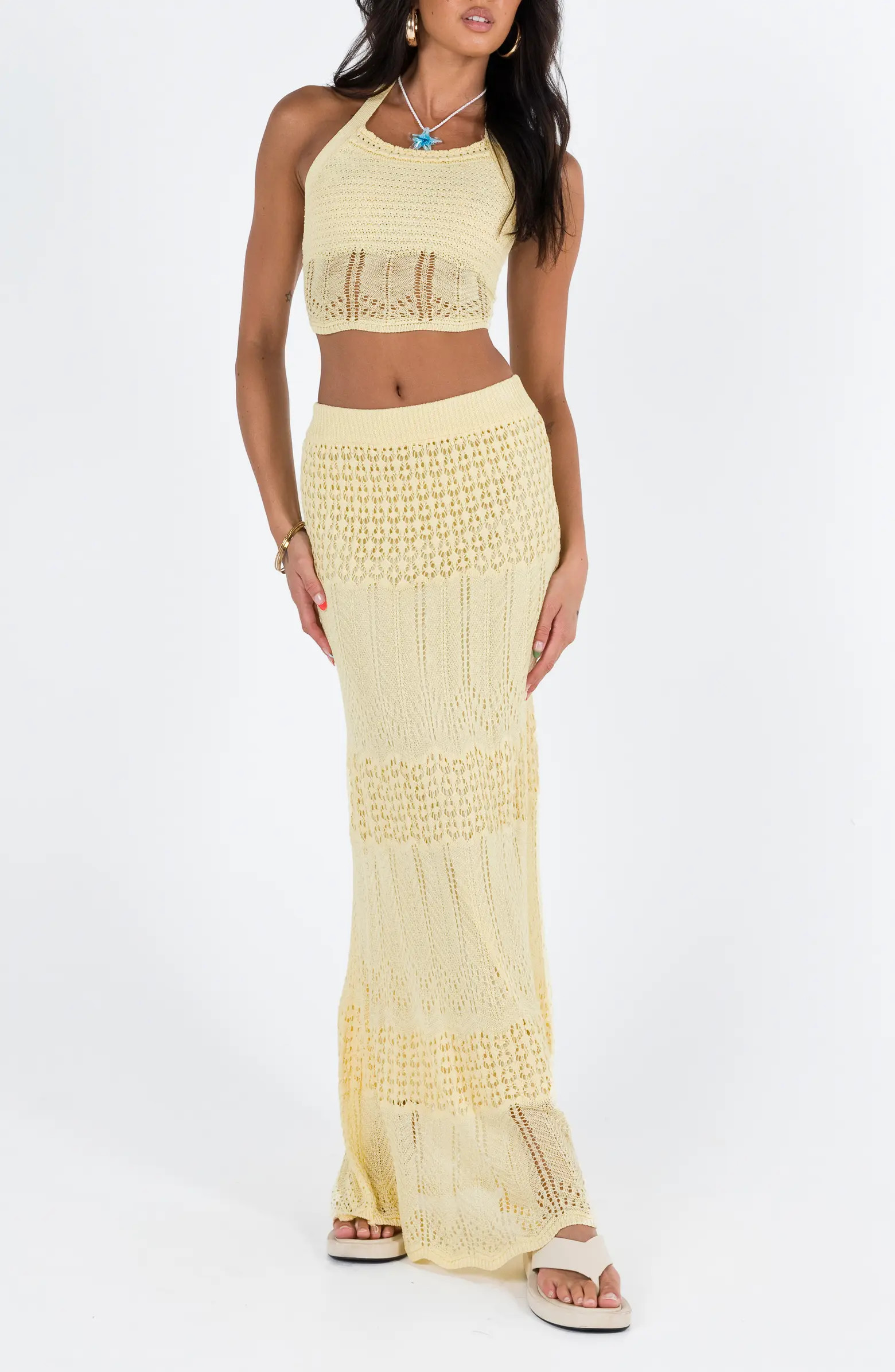 Princess Polly Xander Two-Piece Halter Top & Maxi Skirt Set | Nordstrom | Nordstrom