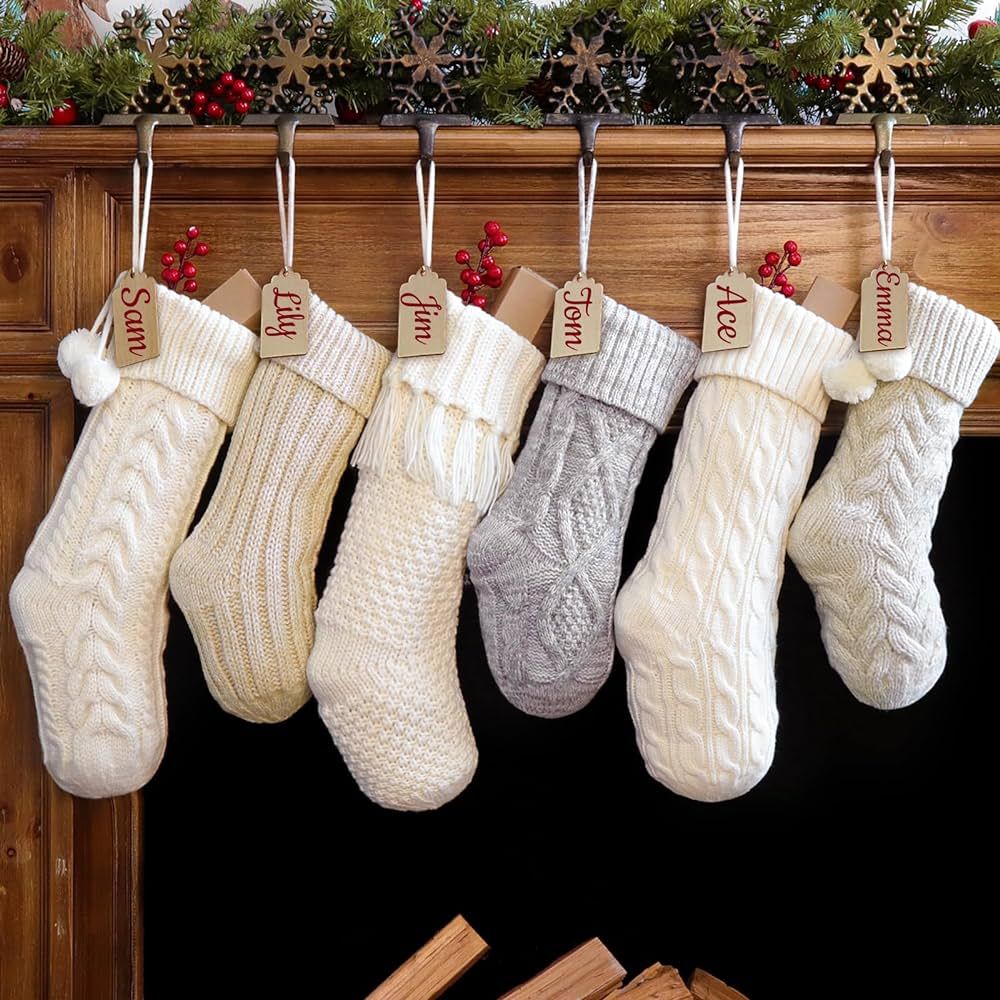 Pawliss Christmas Stockings: 6 Pack Cable Knit Patterns Fireplace Stockings, Cozy Hanging Xmas St... | Amazon (US)