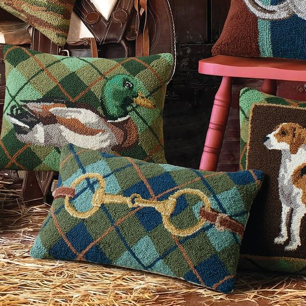 Gingham Buckle Wool Hooked Accent Pillow | Antique Farm House