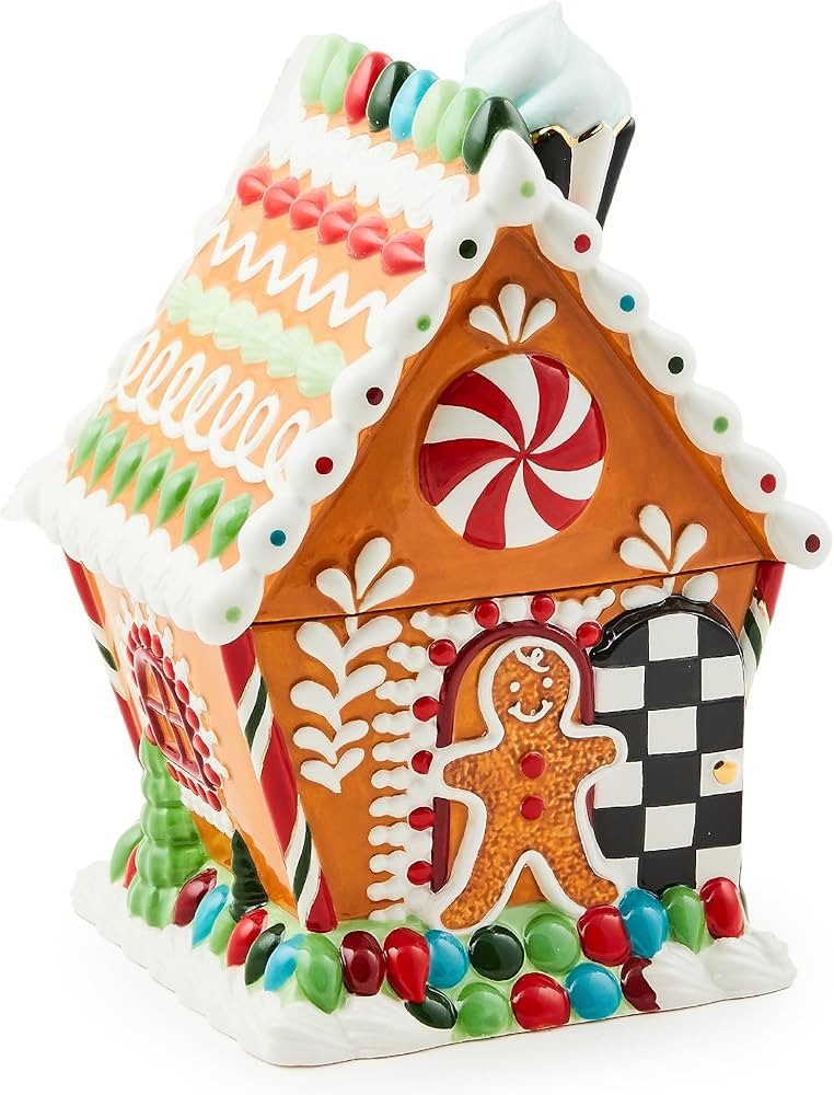 MACKENZIE-CHILDS Bake Shop Gingerbread House Cookie Jar, Christmas Cookie Jar, 24-Ounce Capacity | Amazon (US)