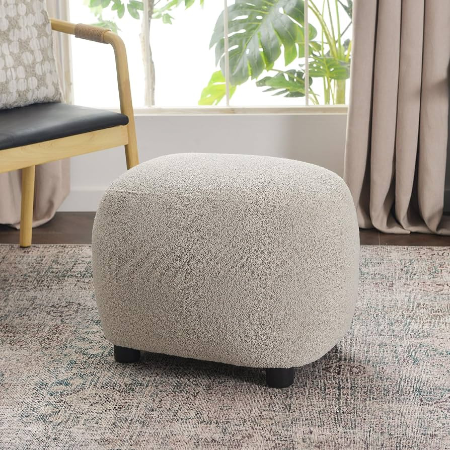 KINWELL Round Boucle Upholstered Ottoman Chair Padded Seat Footstool, Taupe | Amazon (US)
