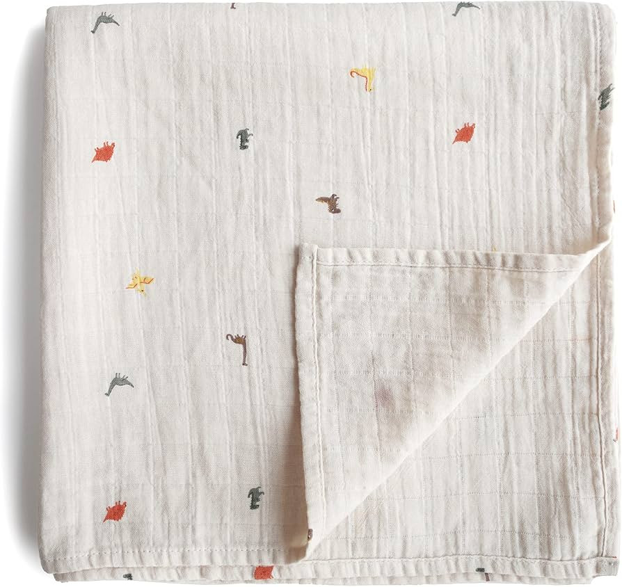 mushie Muslin Baby Swaddle Blanket | 100% Organic Cotton (Dinosaurs) | Amazon (US)