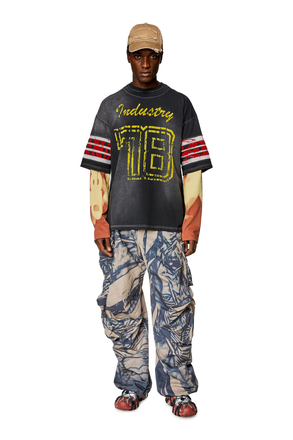 Faded jersey T-shirt with flock prints | Diesel US