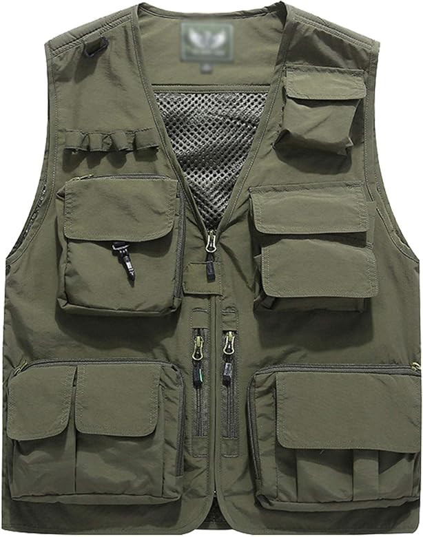 Flygo Men's Casual Multi-Pocket Outdoor Utility Fishing Photo Safari Work Travel Vest | Amazon (US)