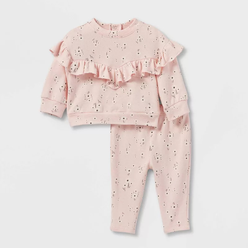 Grayson Collective Baby Girls' 2pc Floral French Terry Sweatshirt & Bottom Set - Pink | Target