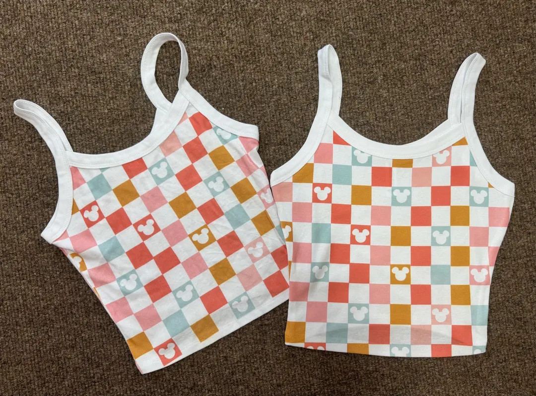 Checkered Mickey Crop Tank, Retro Disney Scoop Tee, Personalized Colors Mouse, Womens Walt Disney... | Etsy (US)