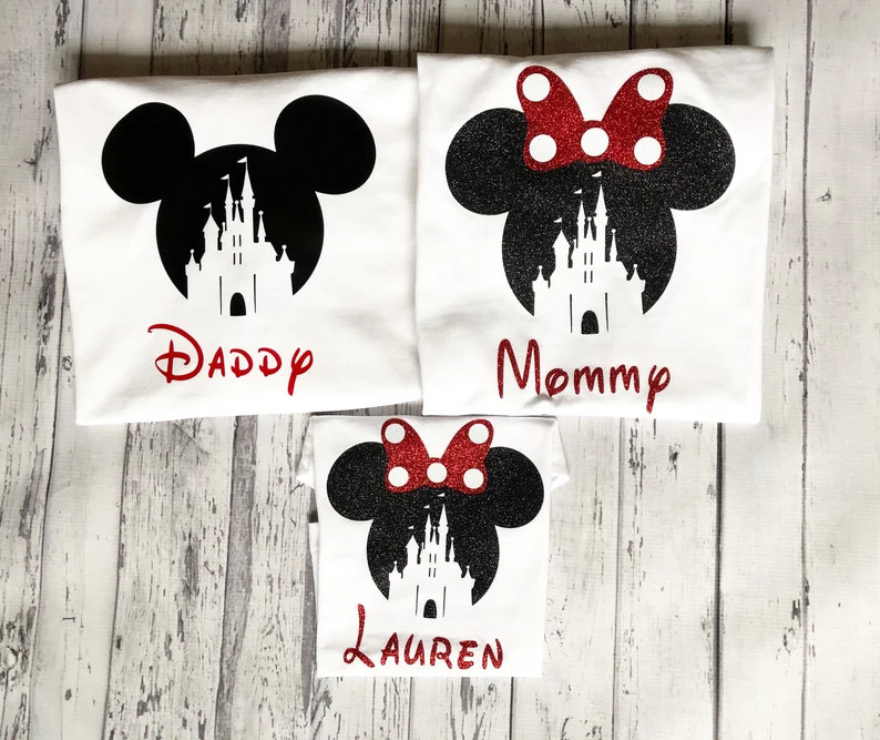 Family Disney Shirts Custom Personalized 2024 Mickey or Minnie Ears With Castle on Short Sleeve W... | Etsy (US)