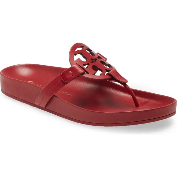 ❤️ NIB Tory Burch Miller Cloud Leather Thong Sandal RED US 5 AUTHENTIC | Poshmark