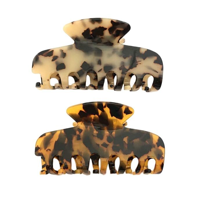 Hcimooy 2PCS Acrylic Hair Claw Banana Clips Celluloid French Design Leopard print Tortoise Barret... | Amazon (US)