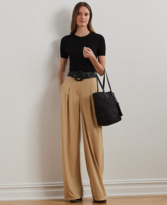 Women's Pleated Stretch Jersey Wide-Leg Pants | Macy's