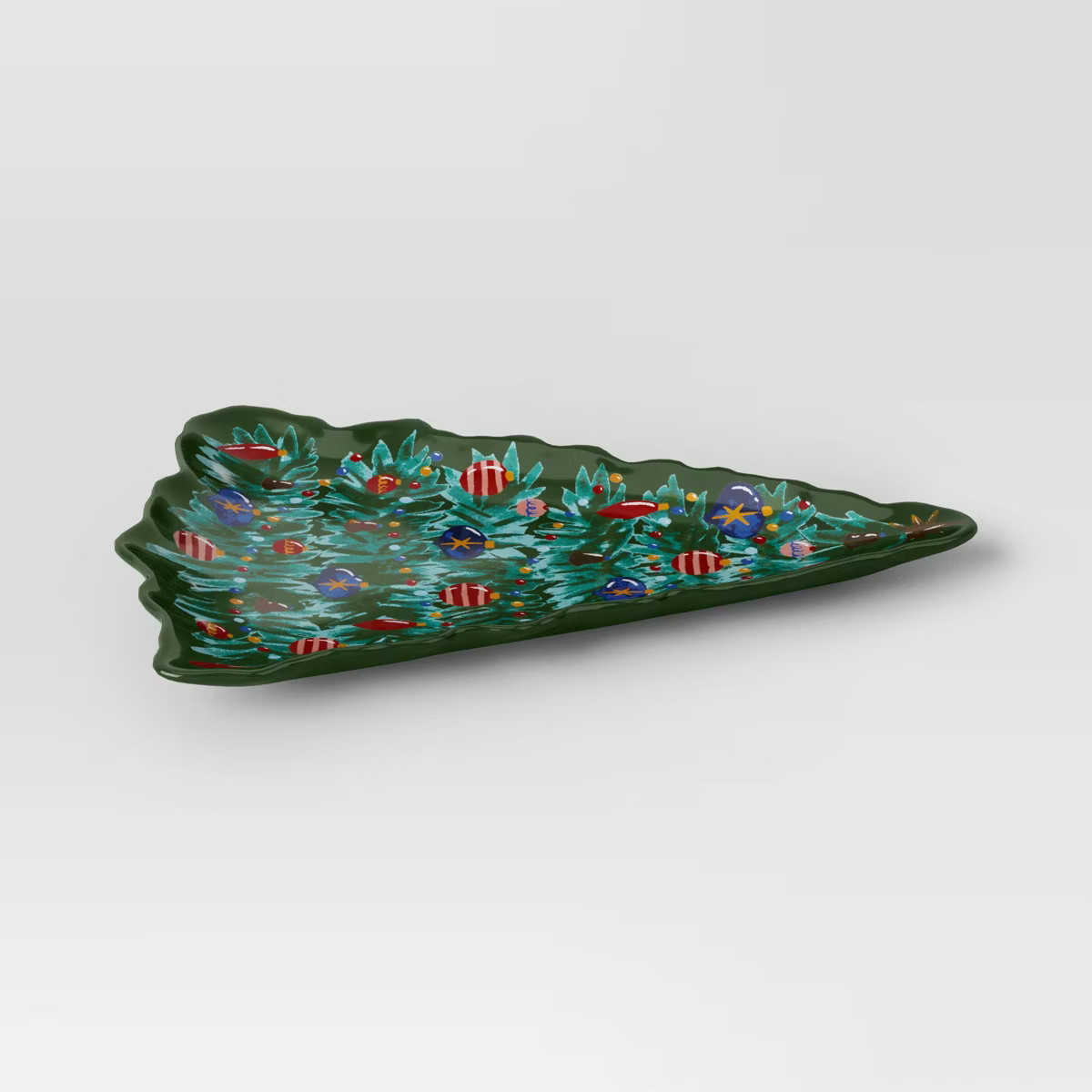 10.5"x15" Christmas Stoneware Figural Tree Serving Plate Green - Threshold™ | Target