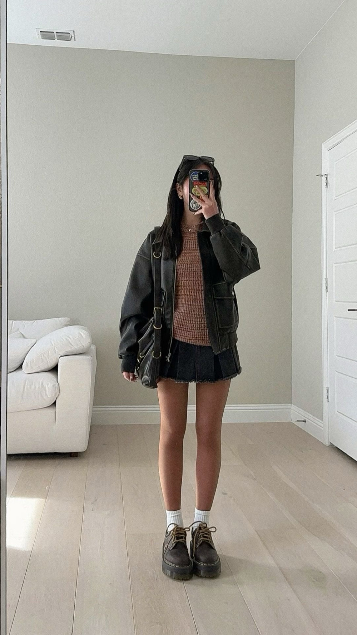 sweater is old everlane, jacket size xs, skort is size xxs 