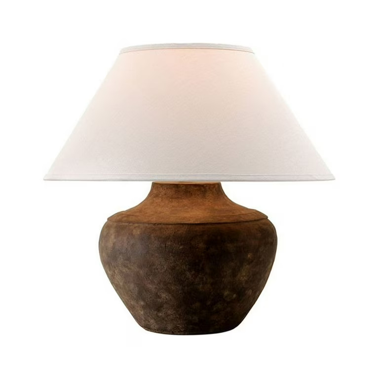 Earthy Table Lamp with Aged Textures in Sienna Finish with Drum Shape Linen Shade 20 inches W X 2... | Walmart (US)