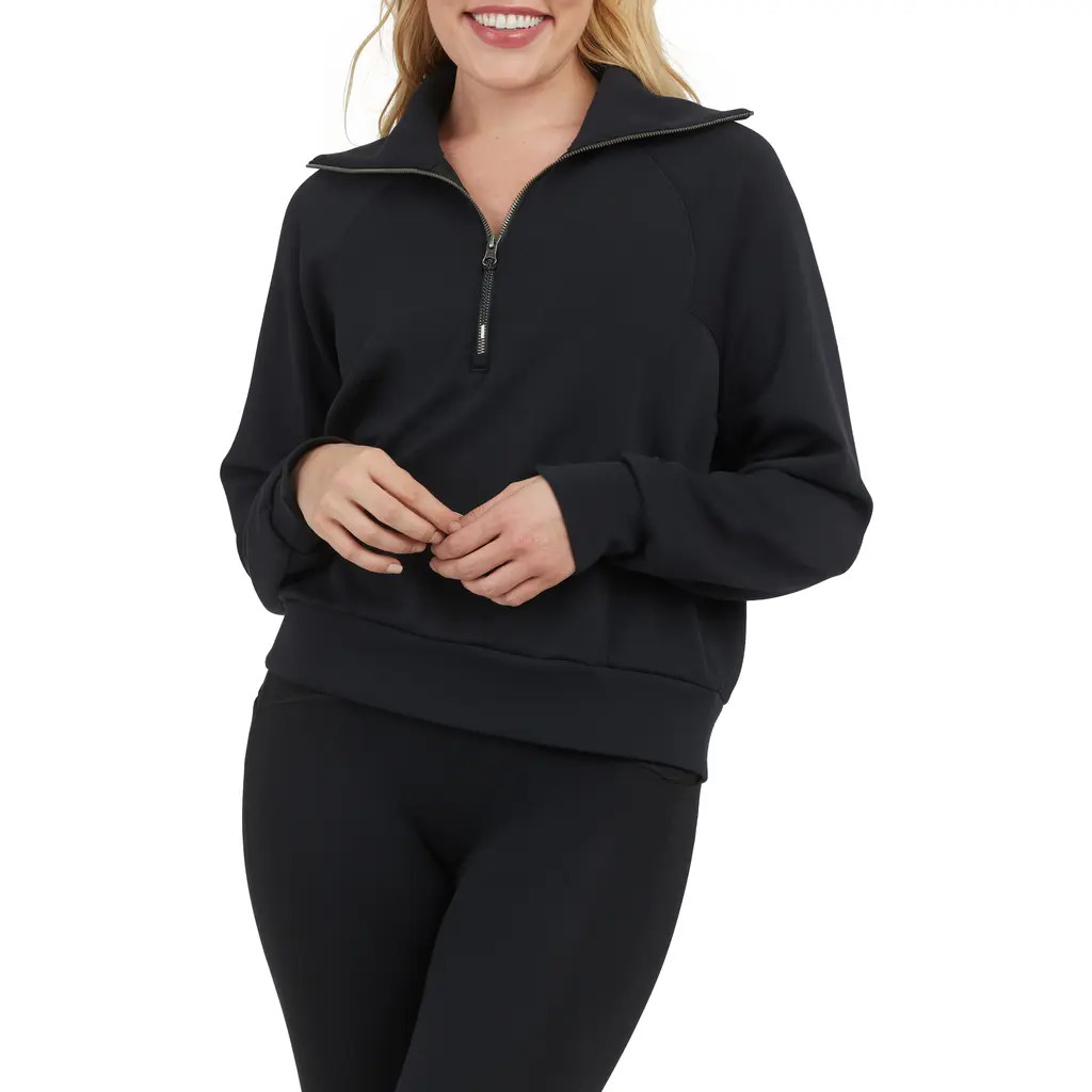 SPANX® AirEssentials Half Zip Sweatshirt in Very Black at Nordstrom, Size Medium | Nordstrom