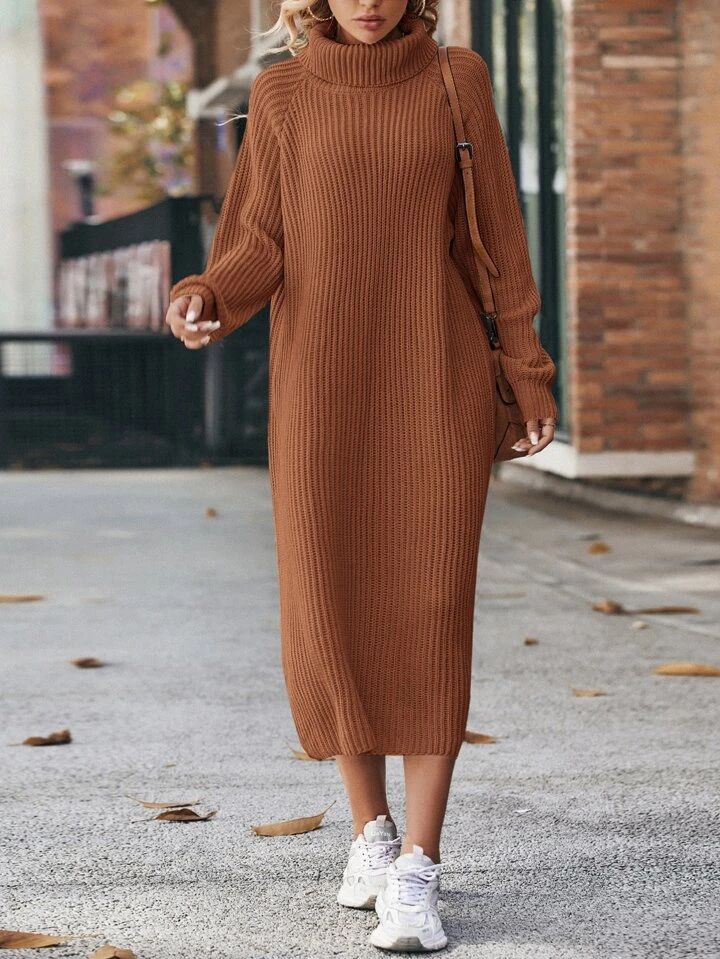 SHEIN LUNE Turtleneck Raglan Sleeve Sweater Dress | SHEIN