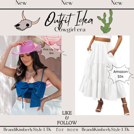Okay, this has got to be the cutest outfit idea. That bow cropped top  for spring with a white maxie skirt. It is gorgeous! Perfect for events this summer BrandiKimberlyStyle 
Spring outfit  
Summer Outfit cowgirl era 

#LTKSeasonal #LTKFestival #LTKstyletip