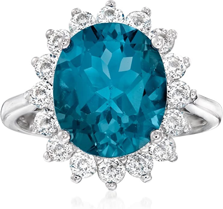 Ross-Simons 5.40 Carat London Blue Topaz and 1.10 ct. t.w. White Topaz Ring in Sterling Silver | Amazon (US)