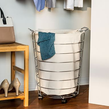Chrome Wire Rolling Hamper | Pottery Barn Teen