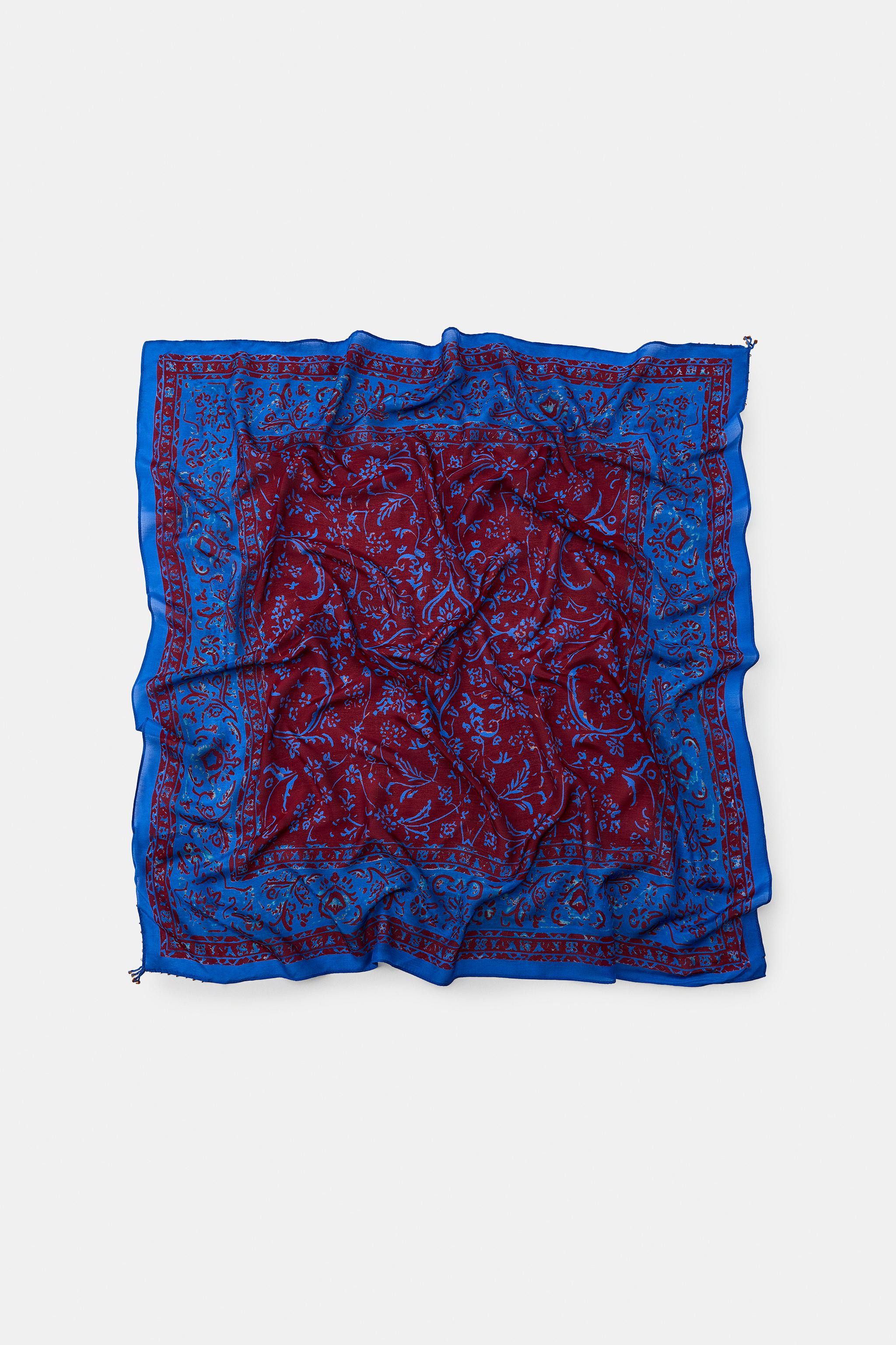 BEADED VISCOSE SILK PRINTED SCARF | Zara Canada