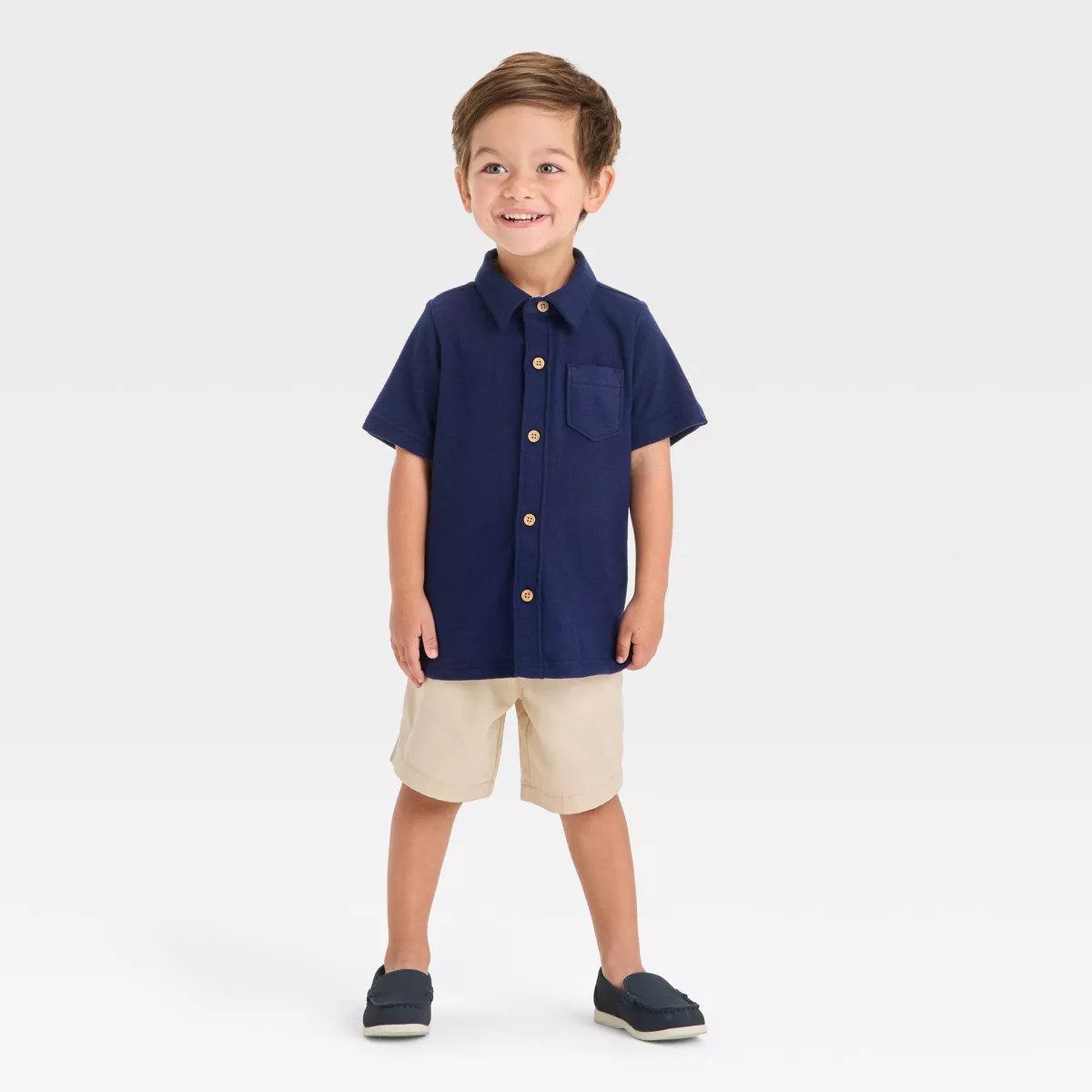 OshKosh B'gosh Toddler Boys' Button Down Top and Woven Shorts Set - Navy Blue/Khaki | Target