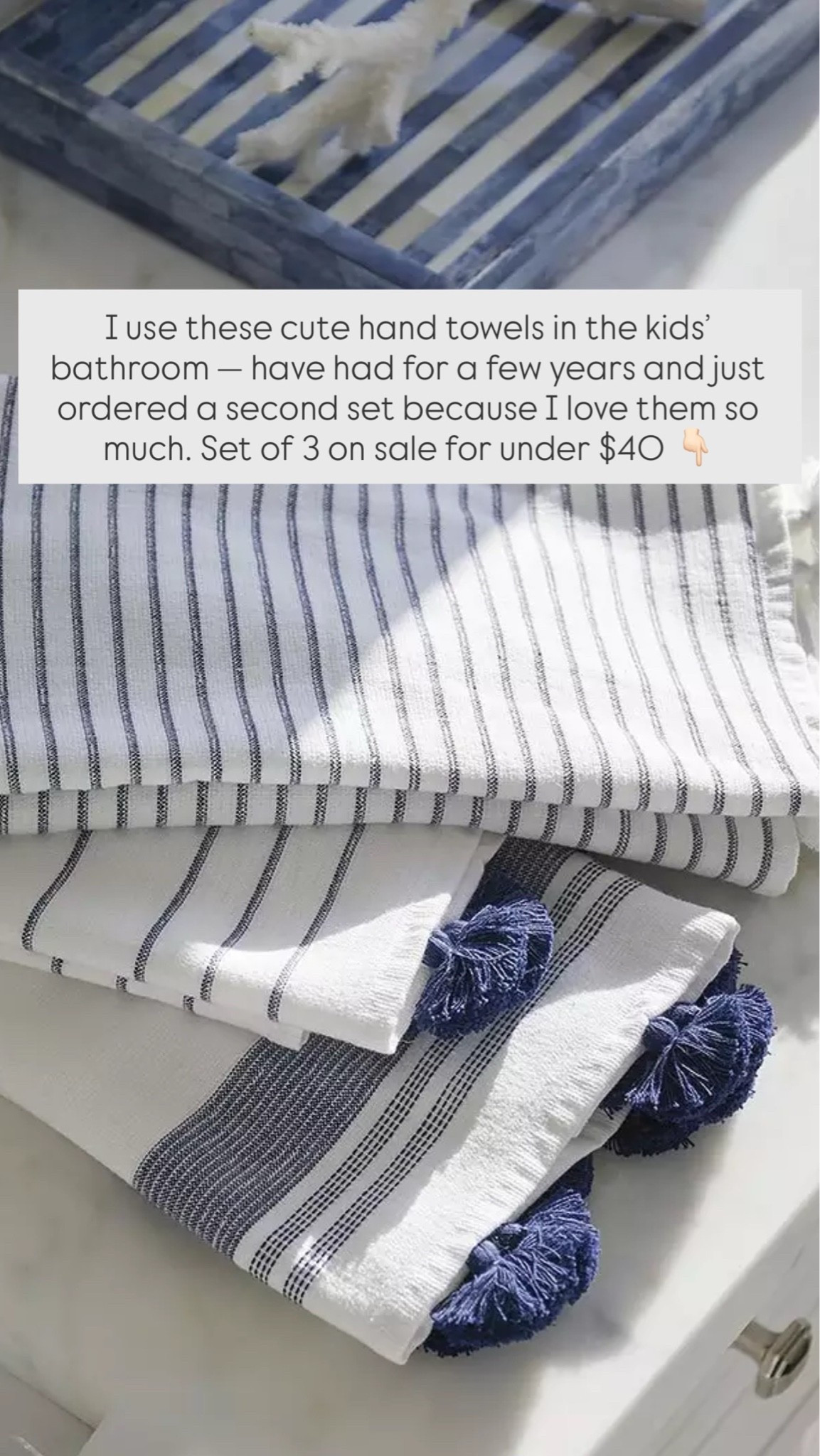 I use these cute hand towels in the kids’ bathroom — have had for a few years and just ordered a second set because I love them so much. Set of 3 on sale for under $40 👇🏻

#LTKSaleAlert #LTKHome #LTKKids