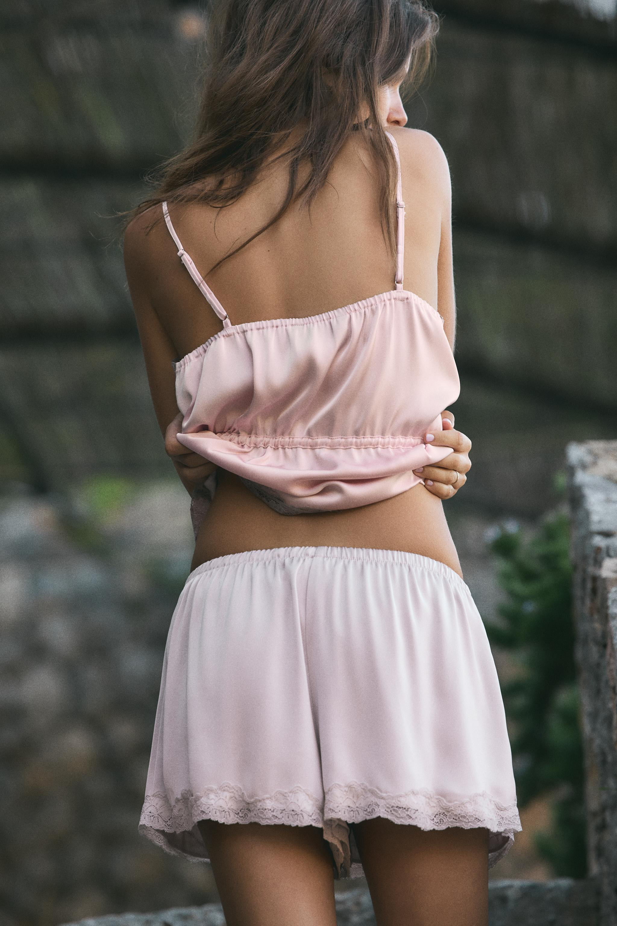 SATIN MINI SHORTS WITH LACE TRIM | Zara UK
