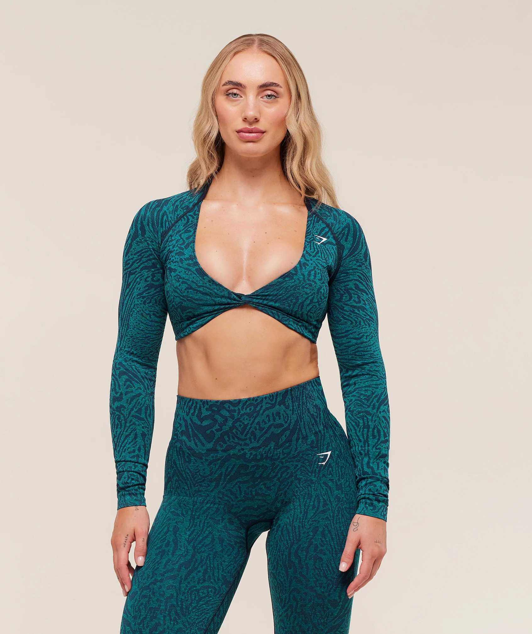 Gymshark Adapt Animal Long Sleeve Crop Top - Navy/Brand Blue | Gymshark US