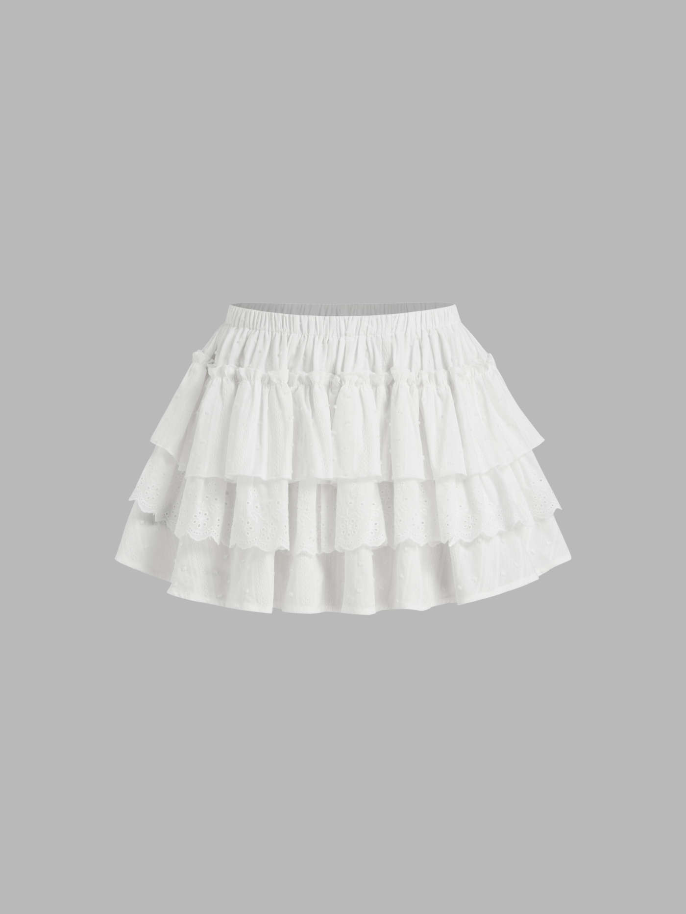 Woven 100% Cotton Mid Rise Broderie Anglaise Layered Mini Skirt For Daily Casual Picnic | Cider