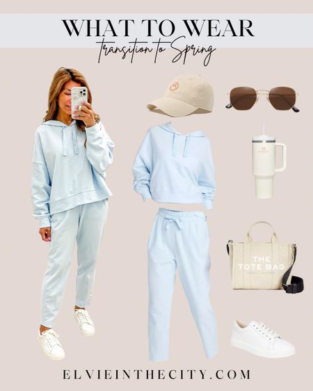 What to wear - transition to Spring

Matching set - blue sweats - neutral baseball cap - Amazon sunglasses A Stanley cup - large tote bag - Marc Jacobs - casual sneakers

#LTKunder50 #LTKstyletip #LTKunder100