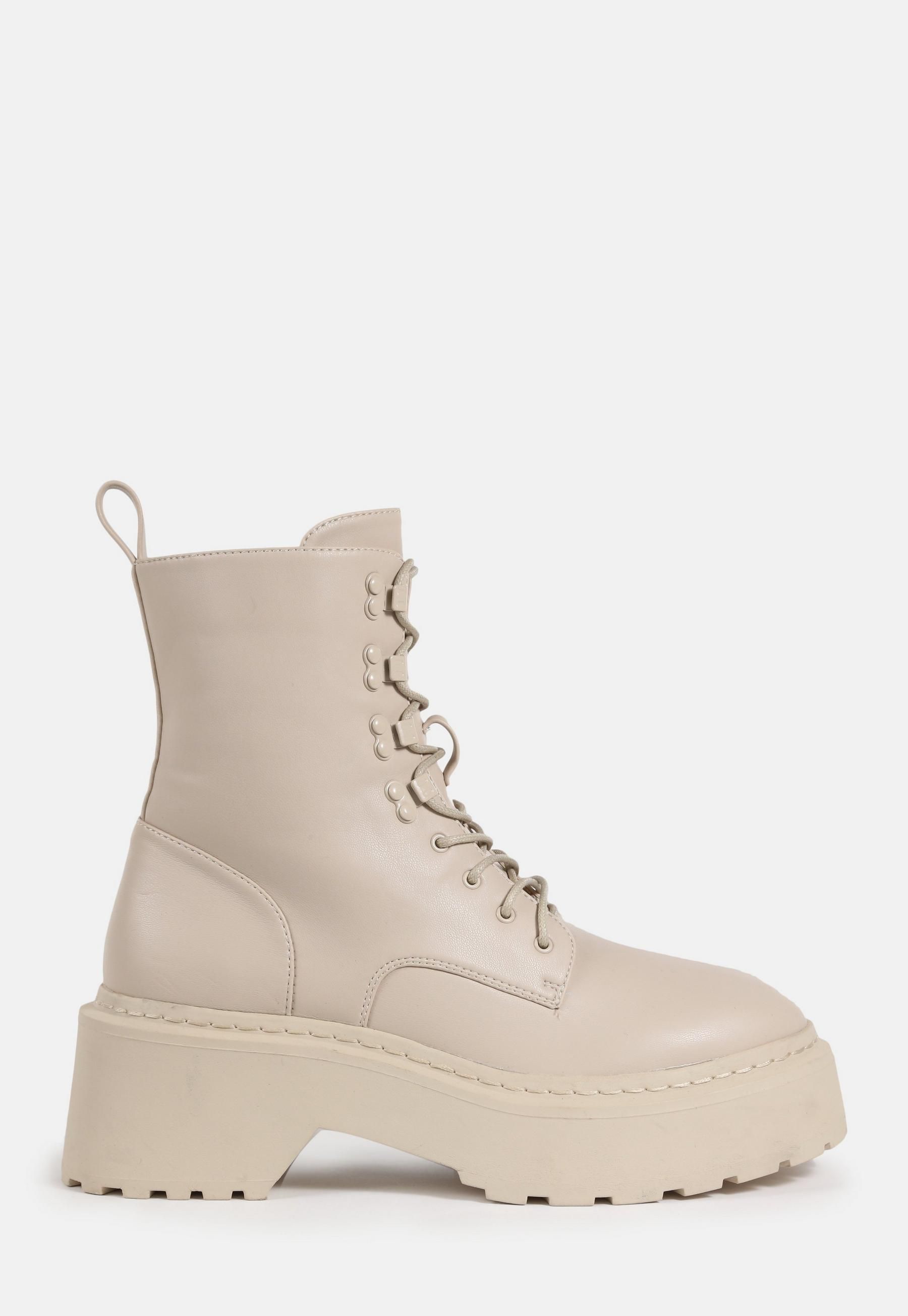 Missguided - Cream Lace Up Chunky Sole Ankle Boots | Missguided (US & CA)