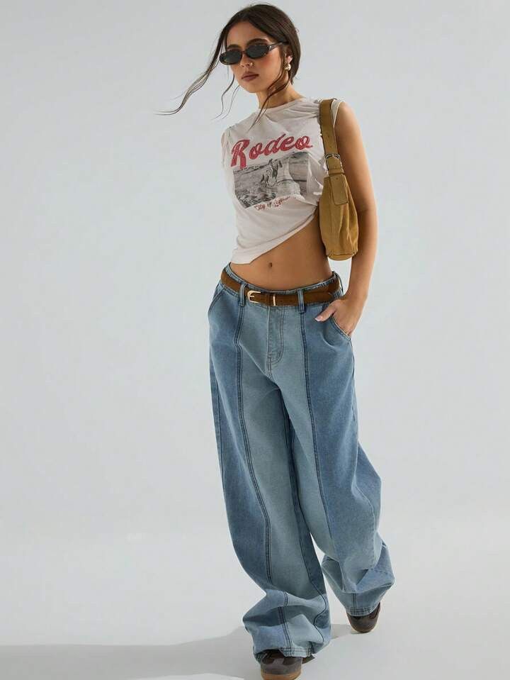 Athîral Women Letter Print Loose Fit Casual Round Neck Tank Top,Western Wear Women | SHEIN