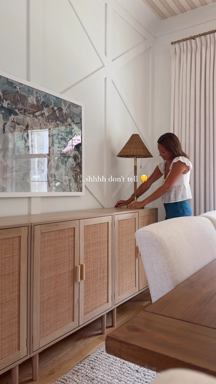 shhh don’t tell! 😉 | this wall needed a very large console but every one I found was $$$$! I decided to grab these cabinets on a whim and wow do I love them pushed together creating an illusion that it’s one large sideboard + all this extra storage is 🙌🏼 

(I have the natural color, also these come with two sets of handles a black and natural to match the cabinet, which I used here) *the rattan detail is also so good! 

save + share & follow for more affordable home finds 🫶🏼
#amazonfinds #amazonhome #homehacks #primeday #diningroom #consoletable #storagesolutions #storagefurniture #rattanfurniture #homedecor 

#LTKStyleTip #LTKHome #LTKSaleAlert