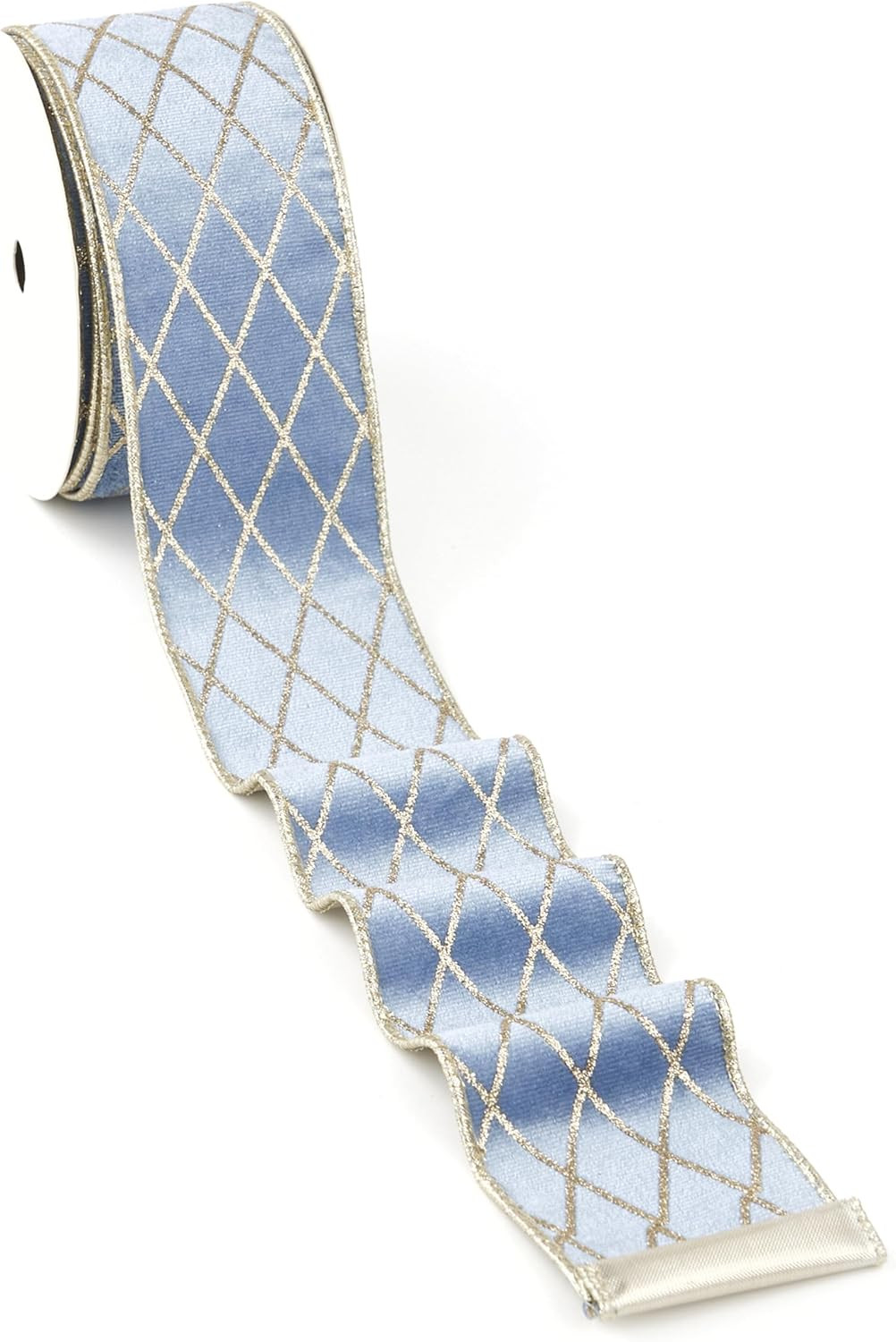 Mayreel Dusty Blue and Gold Christmas Tree Ribbon 2.5 Inch, Metallic Diamond Glitter Velvet Wired... | Amazon (US)