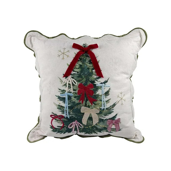 Christmas Tree Pattern with 3D Bow Pillow,Width is 18inch,Height is 18inch by Holiday Time | Walmart (US)
