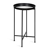 Kate and Laurel Celia Round Metal Foldable Tray Accent Table, 14x14x25.75, Black/Mirror | Amazon (US)
